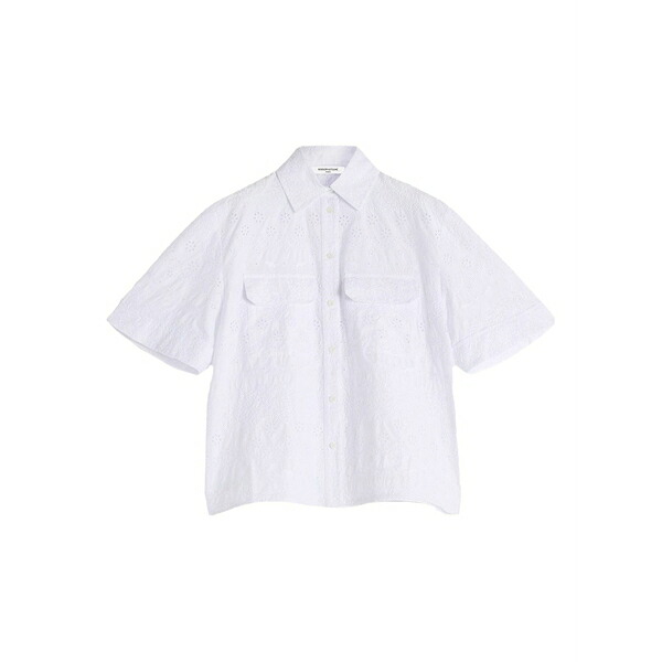 住み家 稲荷 レディース プルオーバー トップス Embroidered short-sleeve shirt White