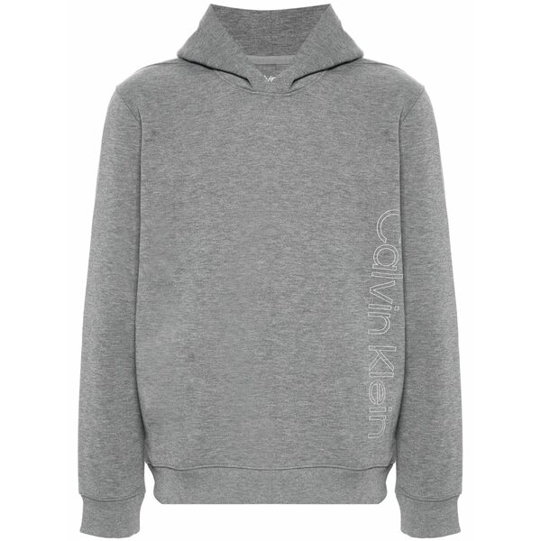 カルバンクライン メンズ パーカー・スウェットシャツ アウター Logo-print fleece hoodie Grey