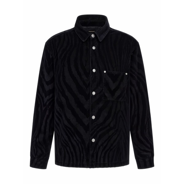 ロベルトカヴァリ メンズ 上衣＆上衣 アウター Zebra-print chest-pocket shirt Black