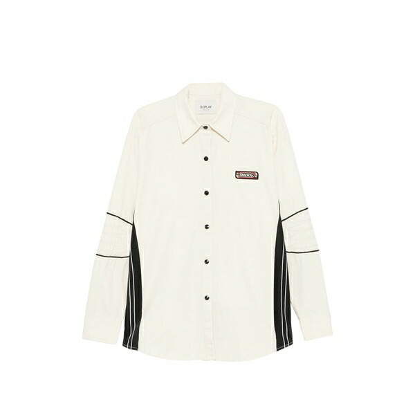 リプレー メンズ ティーシャツ トップス Logo-patch panelled shirt Neutrals