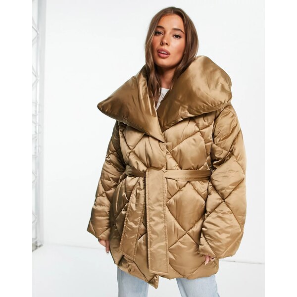 開催中 エイソス レディース ジャケット ブルゾン アウター ASOS DESIGN diamond waterfall belted puffer  jacket in bronze