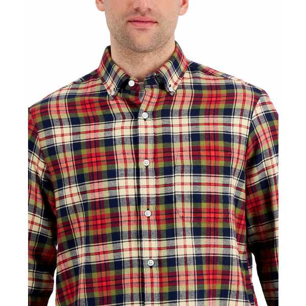 クラブルーム メンズ シャツ トップス Men's Regular-Fit Plaid Flannel Shirt, Created for  Macy's Bright Ruby 100%品質保証!