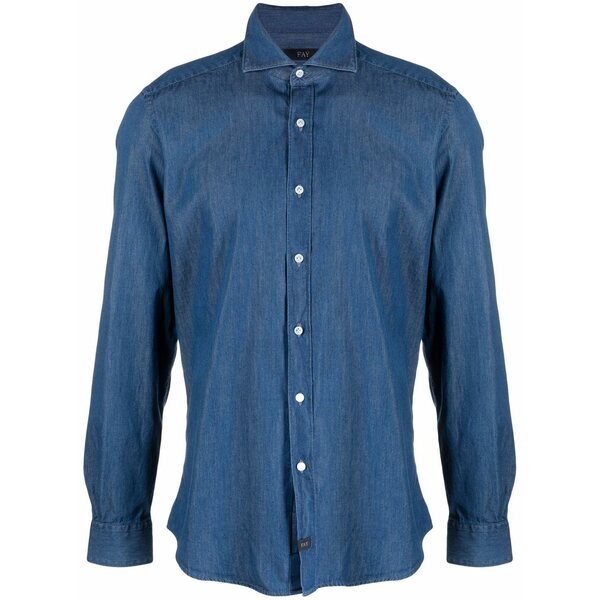 フェイ メンズ プルオーバー トップス Slim-fit denim cotton shirt Blue
