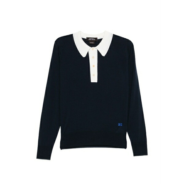 ウェールズ ボナー レディース スポーツシャツ トップス Henry long-sleeve polo top Blue