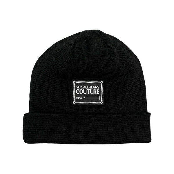 ベルサーチ メンズ 帽子 アクセサリー Logo-patch turn-up brim beanie  Black