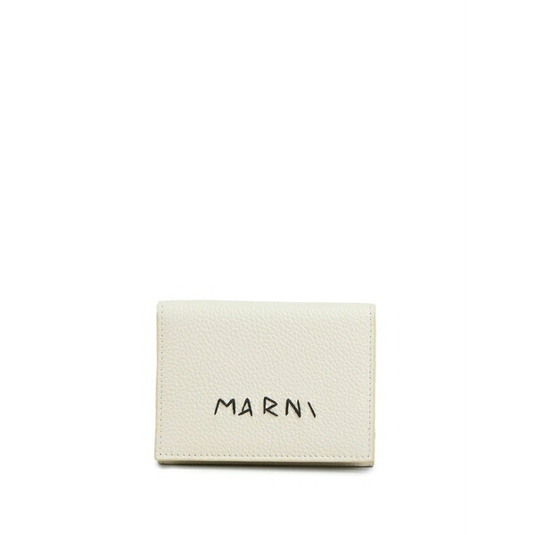 マルニ メンズ 銭入れ 添え物 Logo-stitch tri-fold leather wallet White