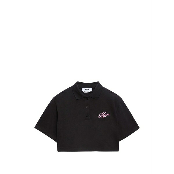 エムエスジイエム レディース スポーツシャツ トップス Logo crop polo top Black