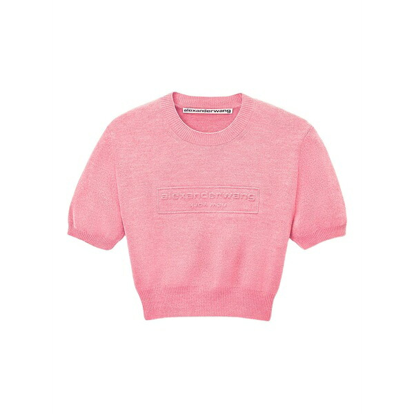 アレキサンダーワン レディース プルオーバー トップス Logo-embossed puff-sleeve knit top Pink