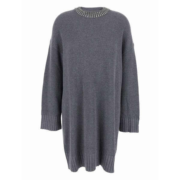 ピンコ レディース ワンピース トップス Embellished-neckline knit mini dress Grey｜asty 47,880円