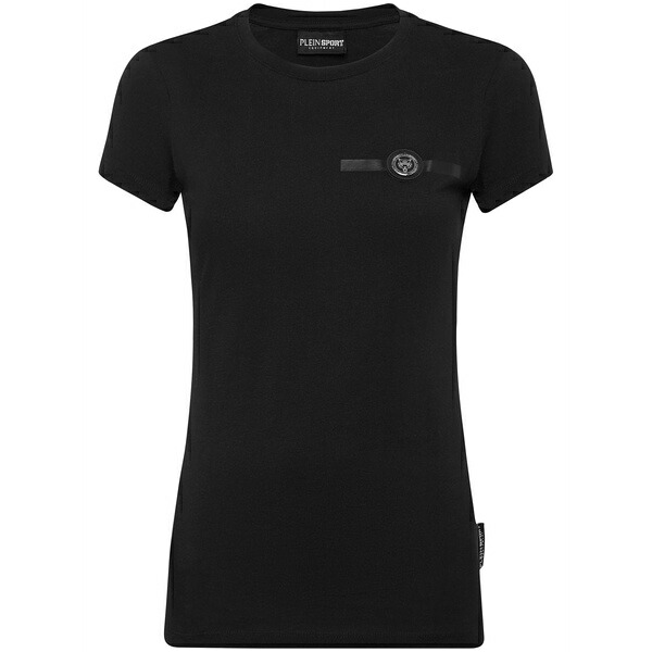 プレインスポーツ レディース Tシャツ トップス Logo-patch cotton t-shirt Black|asty