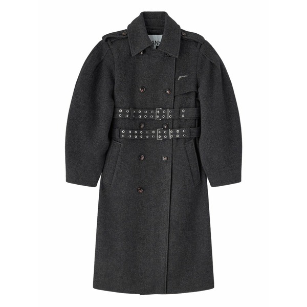 ガニー レディース 厚地の外套 アウター Belted double-breasted coat Grey