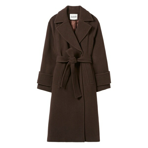 クローディピエルロ レディース 厚地の外套 アウター Belted double-breasted coat Brown