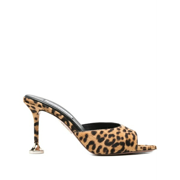 アクアズーラ レディース サンダル シューズ 95mm leopard-print heeled mules Brown｜asty