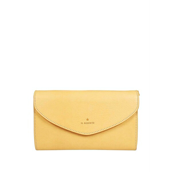 イル ビゾンテ レディース クラッチペダル御徒面子 御徒面子 Buttoned-flap leather clutch Yellow