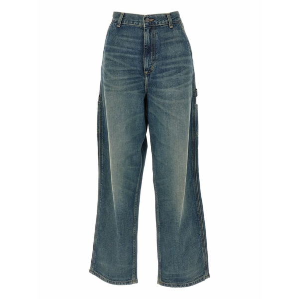 鉄道車両ハート形 レディース ジーンズズボン下 ボトムス High-waisted wide-leg jeans Blue
