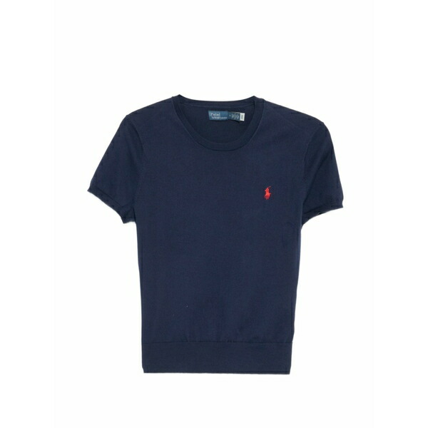 ラルフローレン レディース プルオーバー トップス Logo-embroidered round neck t-shirt Blue