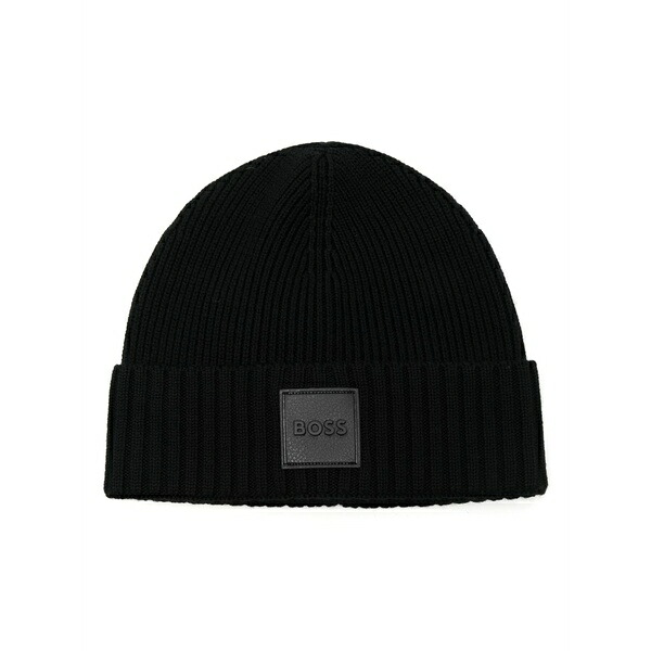 ボス メンズ 帽子 アクセサリー Logo-patch beanie hat Black|asty