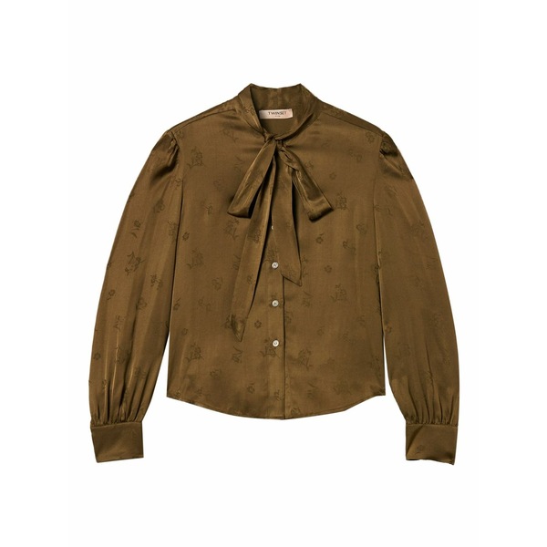 ツインセット レディース シャツ トップス Floral-jacquard shirt Green｜asty