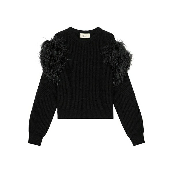 ブルマリン レディース 編み物\u0026スウェーター アウター Feather-embellished knitted sweater Black