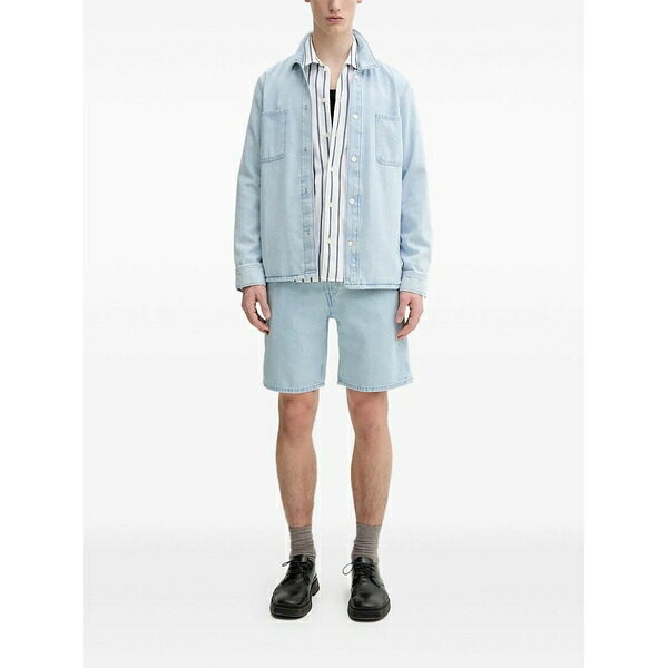マルコポーロ メンズ プルオーバー トップス Embroidered-logo denim shirt Blue