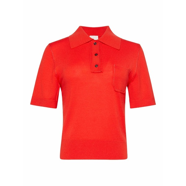 カルバンクライン レディース スポーツシャツ トップス Button chest-pocket polo top Red
