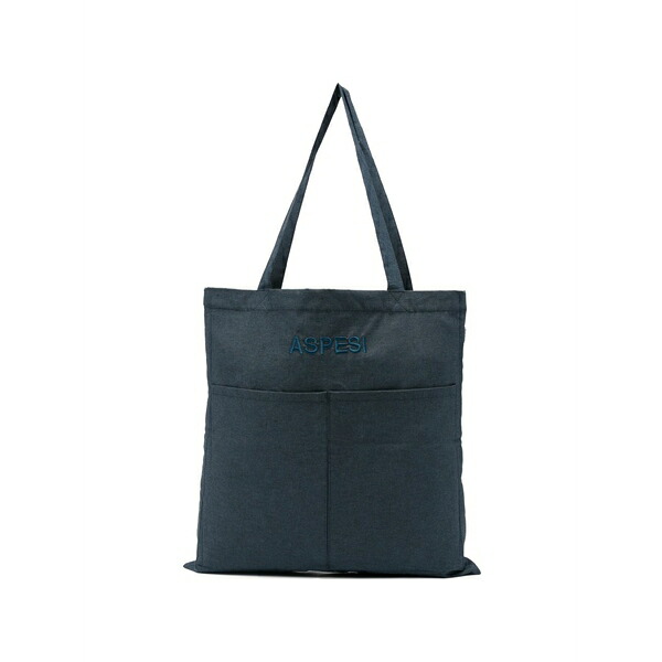 アスペジ メンズ トートバッグ 御徒面子 Embroidered tote bag Blue