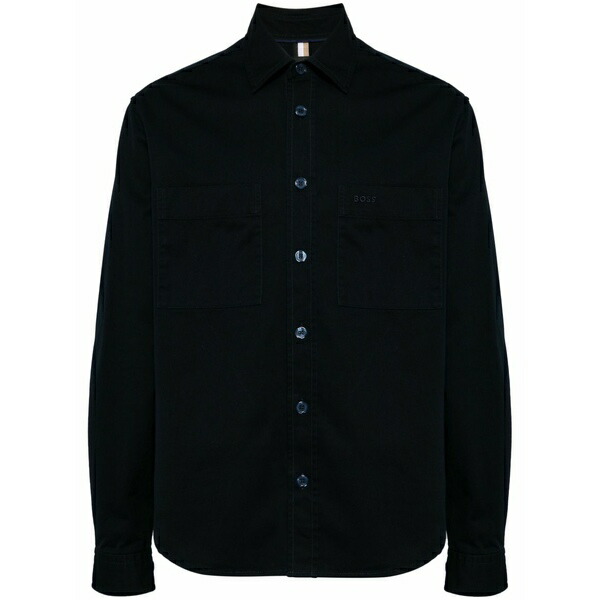 ボス メンズ シャツ トップス Logo-embroidered cotton shirt Blue｜asty