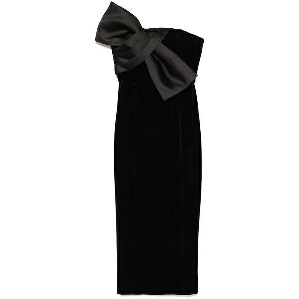 ニッサ レディース ワンピース トップス Bow-detailing velvet midi dress Black|asty