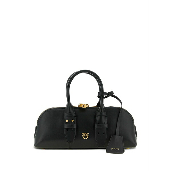ピンコ レディース ショルダーバッグ バッグ Small escape love birds leather shoulder bag Black