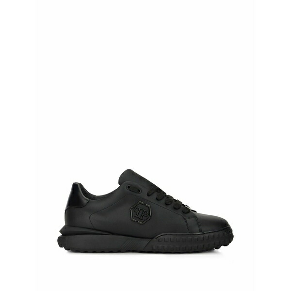 フィリップ飾り気の無い メンズ スニーカー シューズ Hexagon-logo leather sneakers  Black メンズ靴-スニーカー