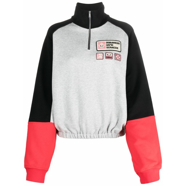 ディースクエアード レディース 編み物\u0026スウェーター アウター Logo-patch panelled jumper Grey