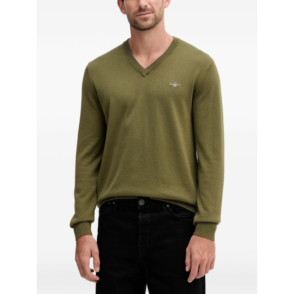 ガント メンズ 編み物\u0026プルオーバー アウター V-neck embroidered-logo sweater Green