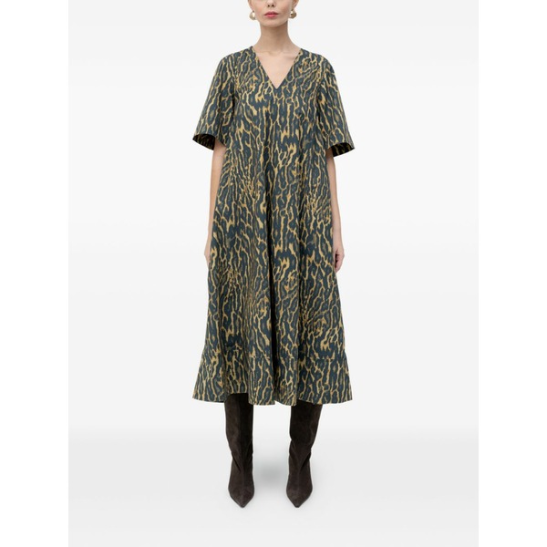 ガニー レディース ワンピース トップス V-neck patterned dress Blue｜asty