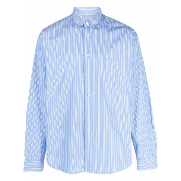 ランバン メンズ シャツ トップス Striped long-sleeve shirt Blue｜asty