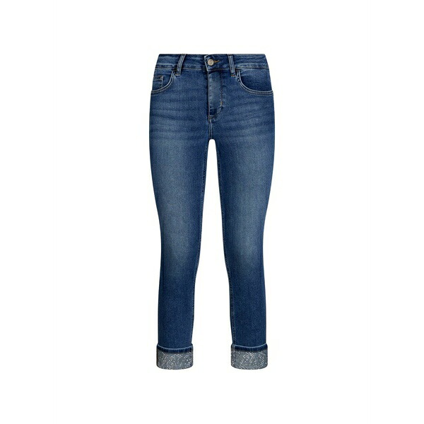 リュージョー レディース ジーンズズボン下 ボトムス Rhinestone-appliqu茫漏 five-pockets jeans Blue