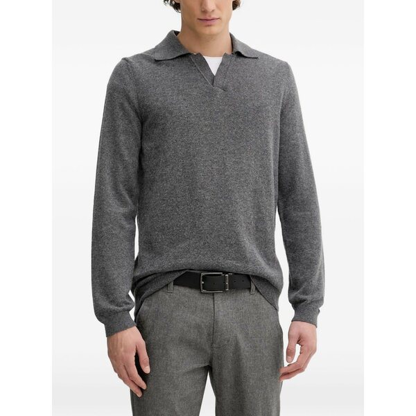 マルコポーロ メンズ 編み物\u0026プルオーバー アウター Long-sleeve polo-collar sweater Grey