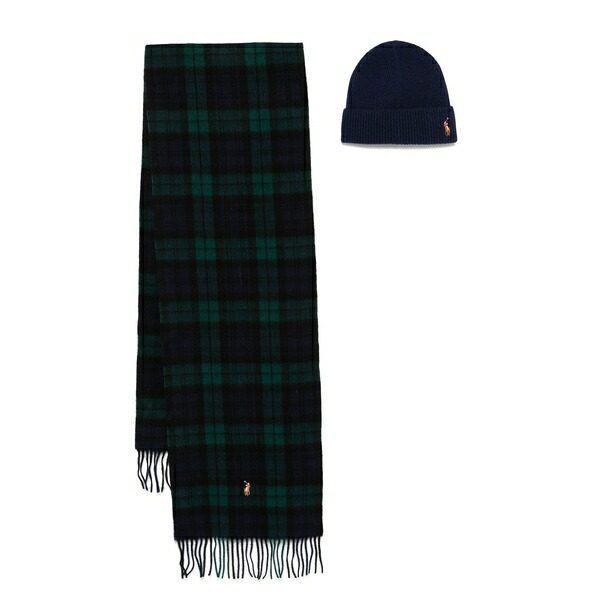 ラルフローレン メンズ えり巻き・袈裟・えり巻き 付属物 Polo pony scarf and beanie set Blue