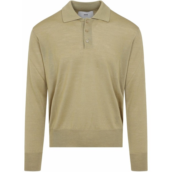 アミ メンズ ポロシャツ トップス Fine-knit polo shirt Neutrals|asty