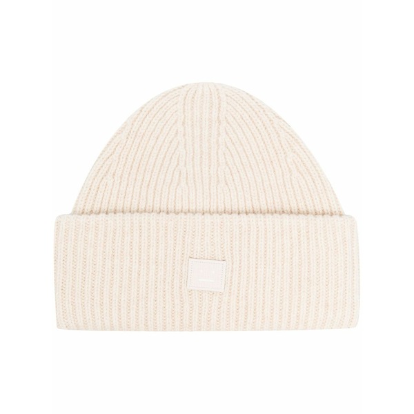 アクネ ストゥディオズ メンズ かぶり笠 付属品 Logo motif rib-knit beanie Neutrals
