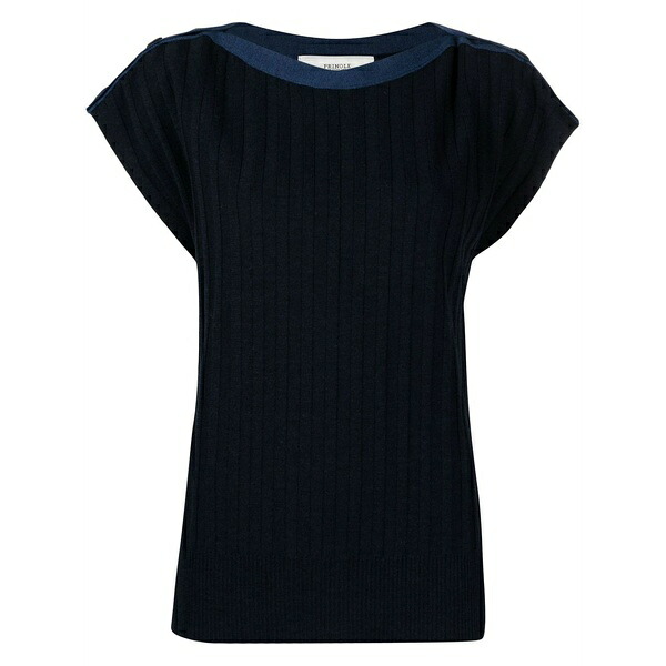 プリングル オブ スコットランド レディース プルオーバー トップス Ribbed-knit short-sleeved t-shirt   Blue