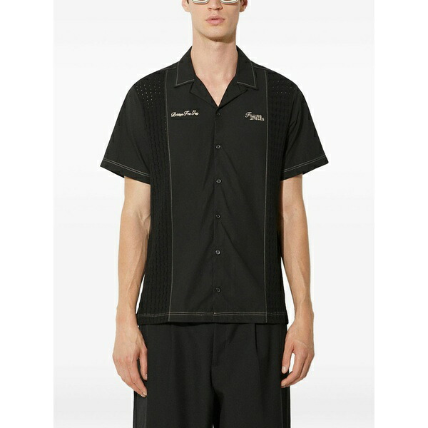 フィリングピース メンズ プルオーバー トップス Embroidered textured shirt Black