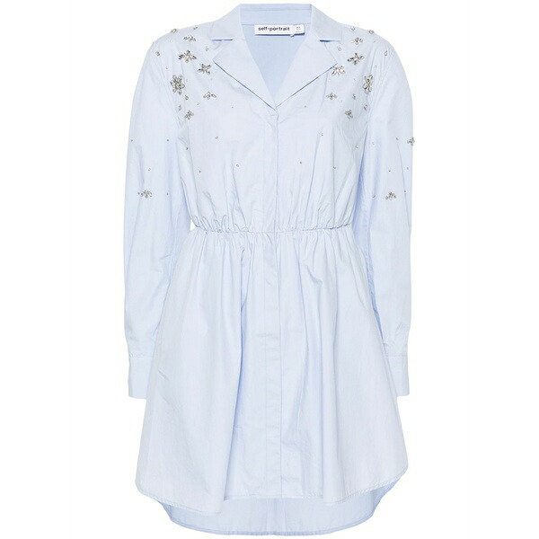 セルフ・ポートレイト レディース ワンピース トップス Crystal-embellished shirtdress Blue|asty