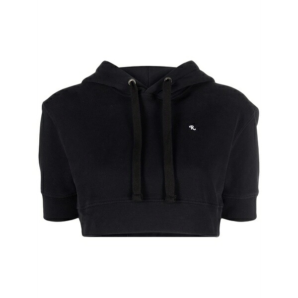 ラフ・シモンズ レディース パーカー・スウェットシャツ アウター Cropped short-sleeve hoodie Black