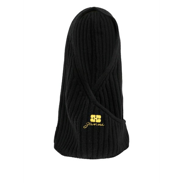 ガニー レディース 帽子 アクセサリー Logo-embroidered ribbed balaclava Black｜asty