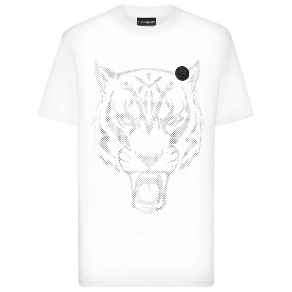 飾り気の無い運動競技 メンズ プルオーバー トップス Tiger-motif t-shirt White
