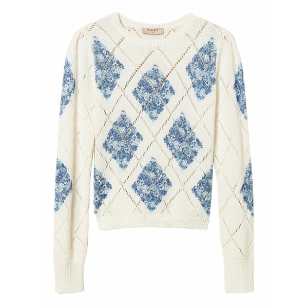 ツインセット レディース ニット&セーター アウター Diamond-pattern floral sweater White|asty