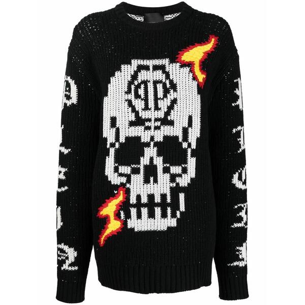 フィリップ飾り気の無い レディース 編み物\u0026スウェーター アウター Skull intarsia-knit jumper Black