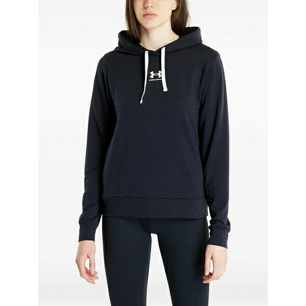アンダーアーマー レディース パーカー・スウェットシャツ アウター Logo-print drawstring hoodie Black｜asty