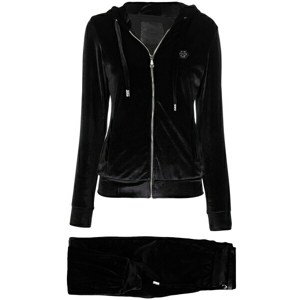 フィリップ飾り気のない レディース パーカー・スウェットシャツ アウター Logo-embellished velvet tracksuit  Black