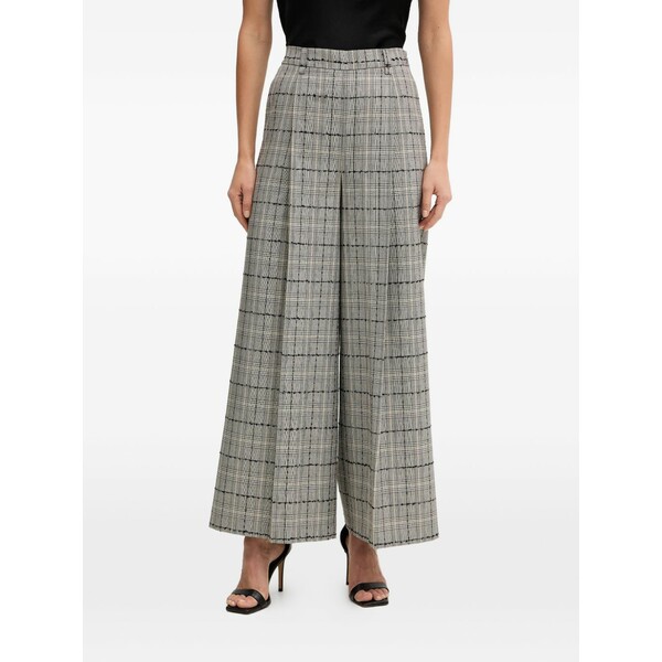ツイン仕掛ける レディース 心地好いズボン下 ボトムス Check-pattern wide-leg trousers Grey